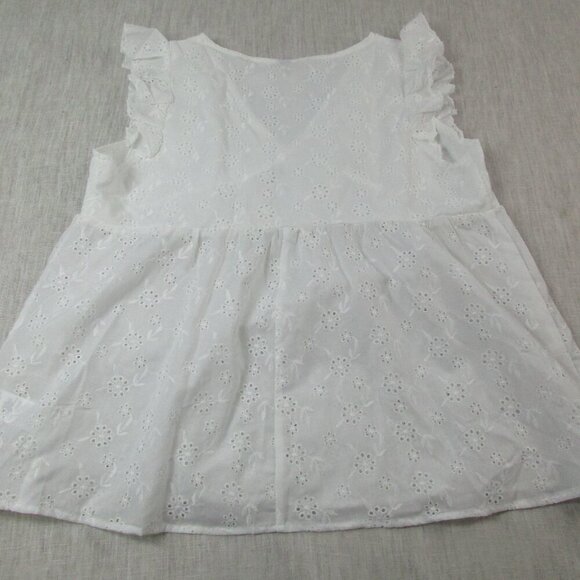 Shein Top Size‎ XXL White Broderie Ruffle Trim Sleeveless V Neck Pullover - Picture 2 of 10
